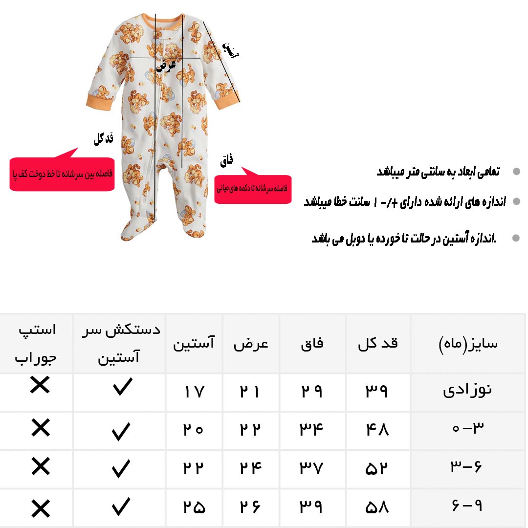 جدول سایز بندی