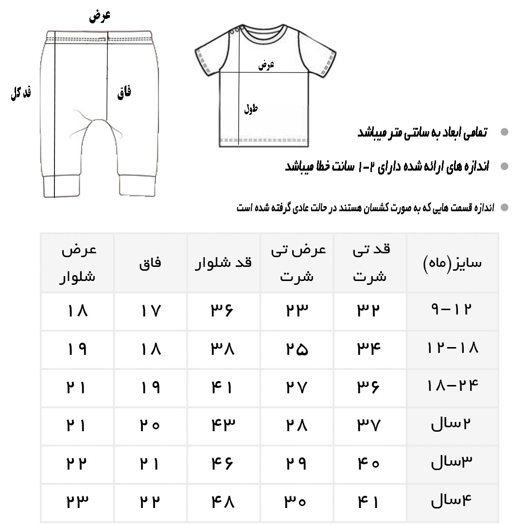 جدول سایز بندی