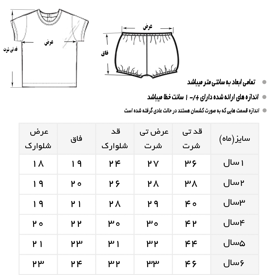 جدول سایز بندی