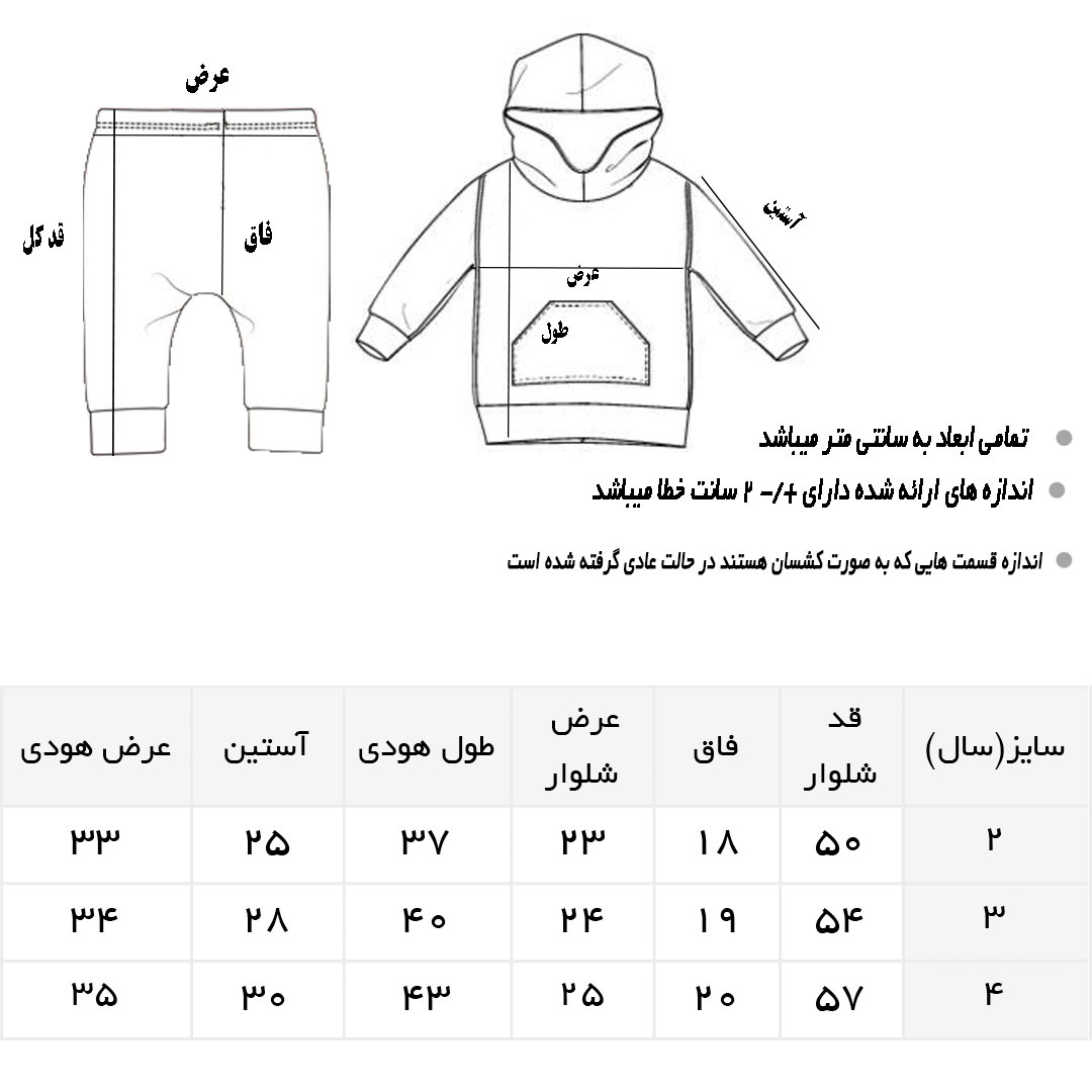 جدول سایز بندی