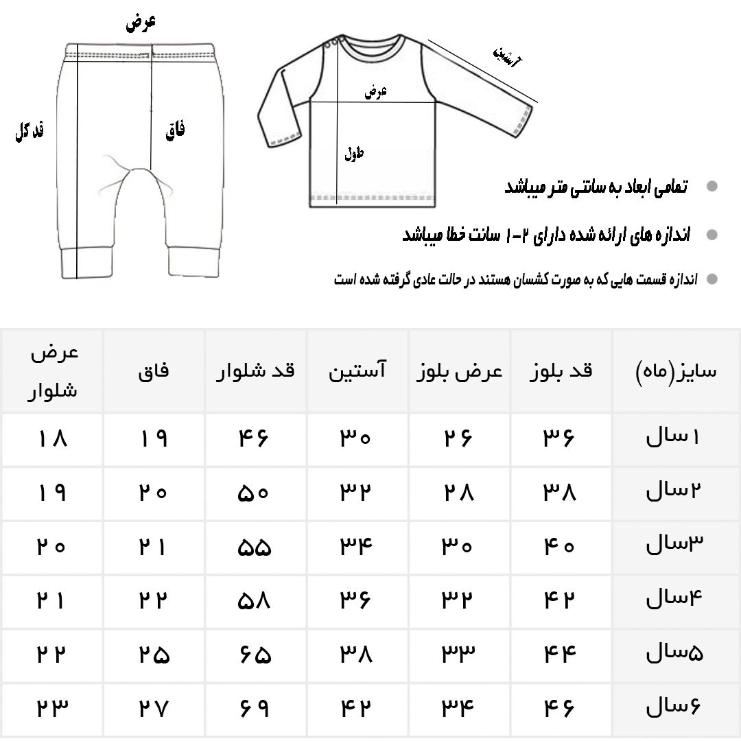 جدول سایز بندی