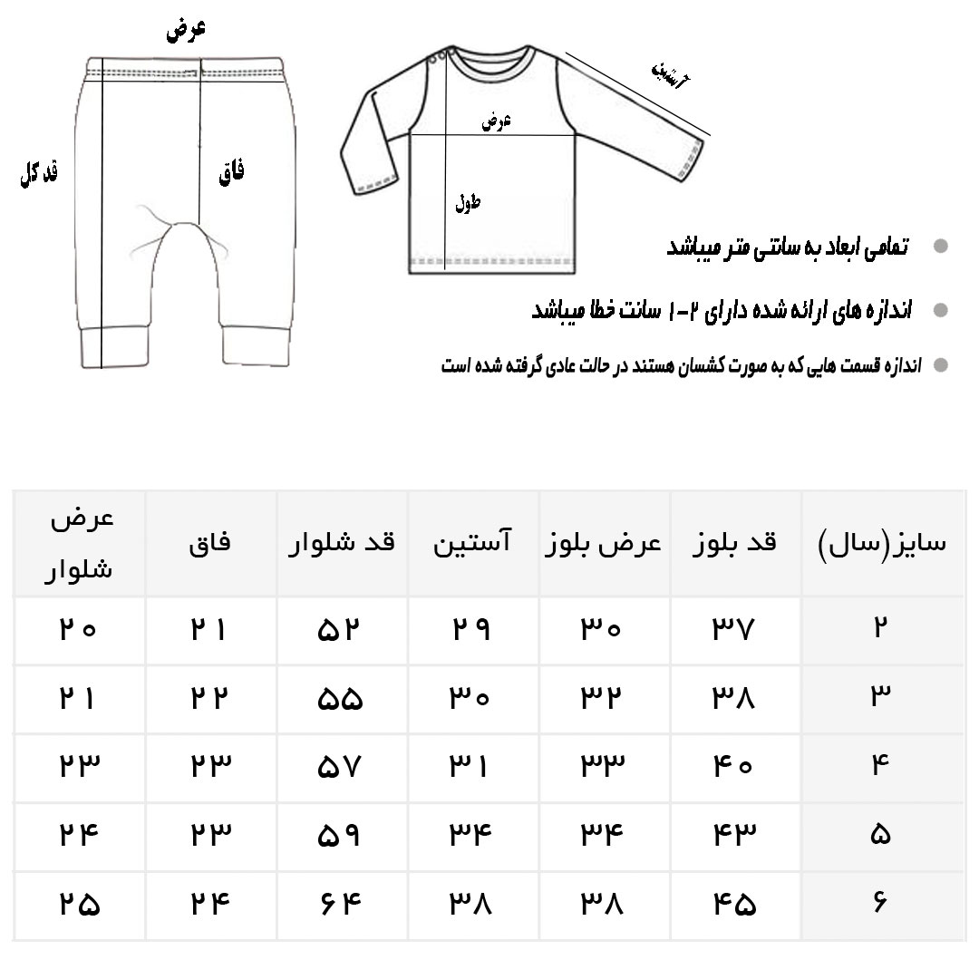 جدول سایز بندی