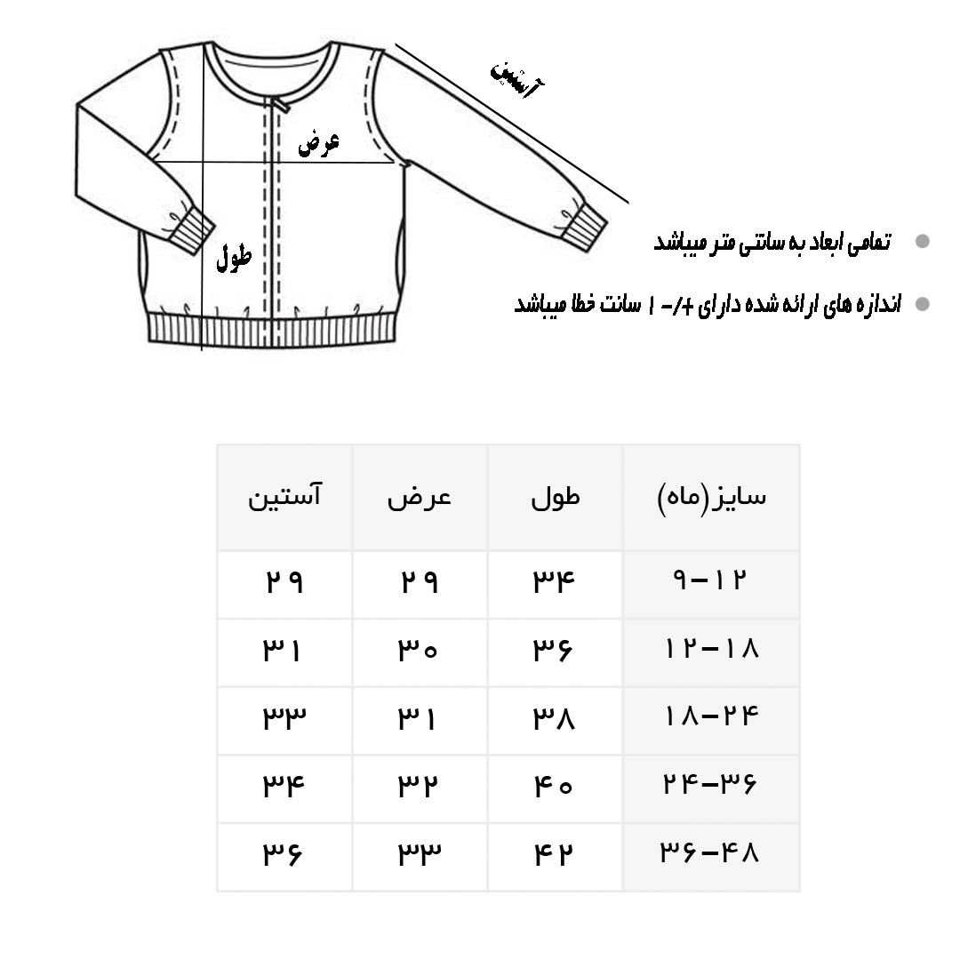 جدول سایز بندی