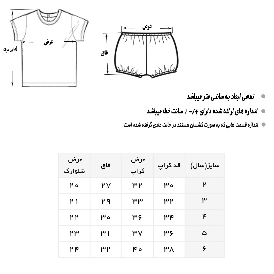 جدول سایز بندی