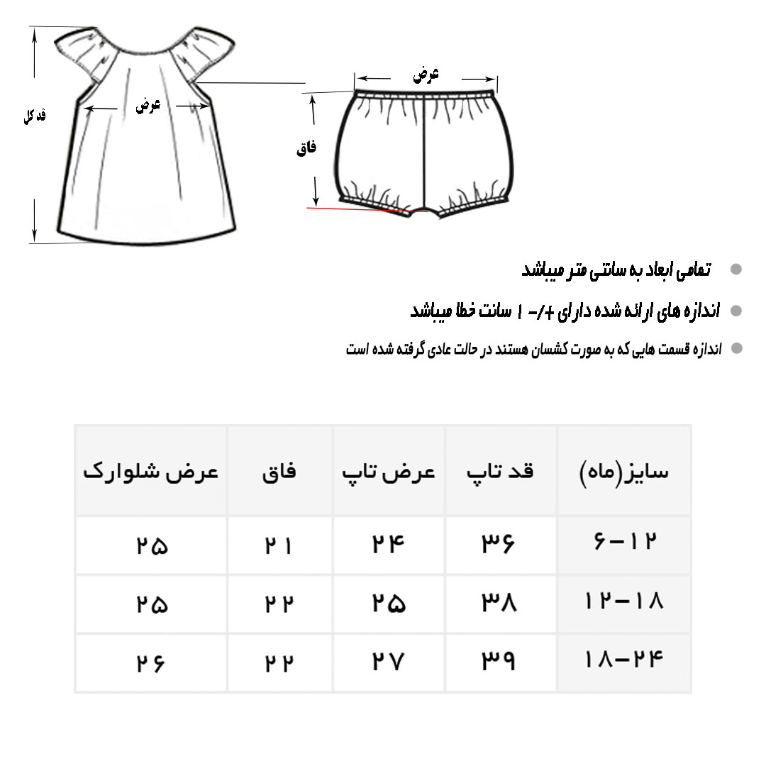 جدول سایز بندی