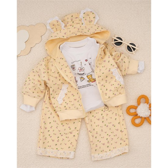 ست سه تکه سويشرت، شلوار و بلوز طرح گل گيپوري