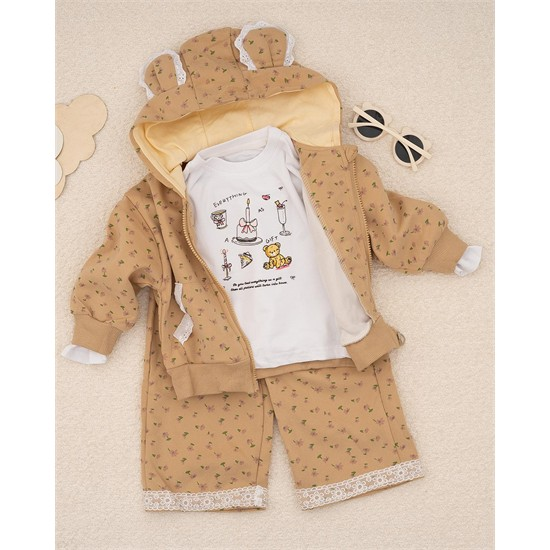 ست سه تکه سويشرت، شلوار و بلوز طرح گل گيپوري