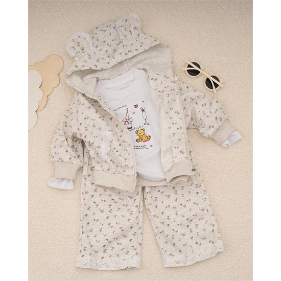 ست سه تکه سويشرت، شلوار و بلوز طرح گل گيپوري