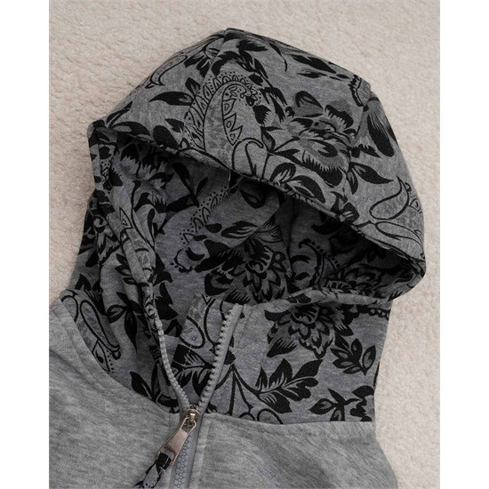 ست هودی و شلوار طوسی گل گلی کد 7449