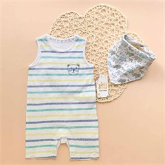 رامپر تابستانه سفيد طرح راه راه و خرس