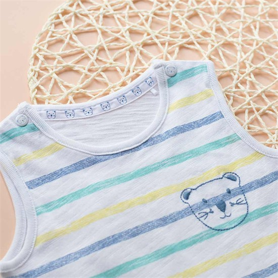 رامپر تابستانه سفيد طرح راه راه و خرس