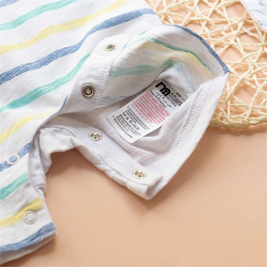 رامپر تابستانه سفيد طرح راه راه و خرس