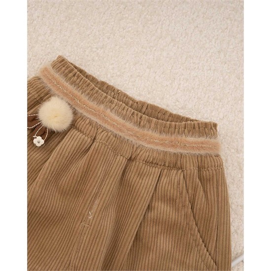 شلوار بگ استايل مخمل کبريتي شتري خرگوش