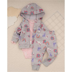 ست سه تکه کد 7510 سویشرت، شلوار و بادی طرح جنگل