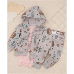 ست سه تکه کد 7510 سویشرت، شلوار و بادی طرح جنگل