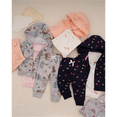 ست سه تکه کد 7510 سویشرت، شلوار و بادی طرح جنگل دخترانه