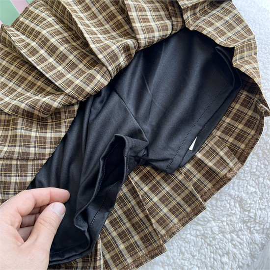 دامن چهارخونه کرم قهوه ای