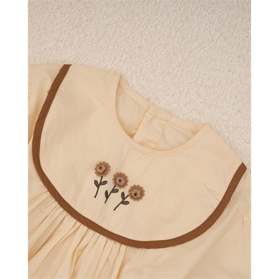 پيراهن نخي کرم طرح سه گل