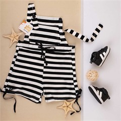 شلوارک پیشبندی نخی راه راه مشکی کد 2990