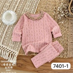 ست بلوز و شلوار نخی طرح باغ کد 7401 دخترانه