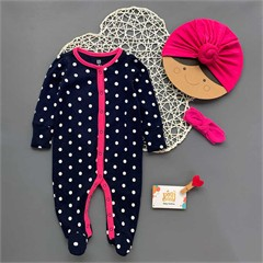 سرهمي جورابدار سرمه اي طرح خال سفيد