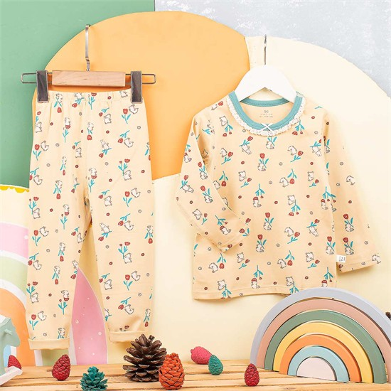 ست بلوز و شلوار نخی کرم خرگوش کد 7046