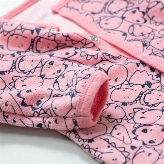 سرهمي جورابدار صورتي طرح دايناسور کارتوني