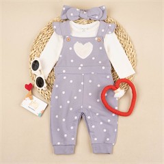 ست سه تکه کد 2301 شلوار پیشبندی+بادی+تل سر