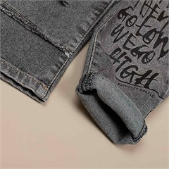 شلوار جین زغالی نوشته های مشکی کد 3761