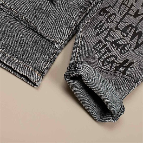 شلوار جین زغالی نوشته های مشکی کد 3761