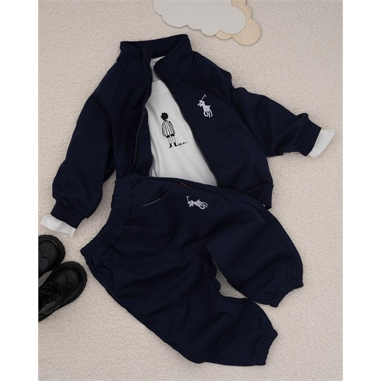 ست سه تکه کد 7480 سویشرت، شلوار و بلوز طرح Polo 