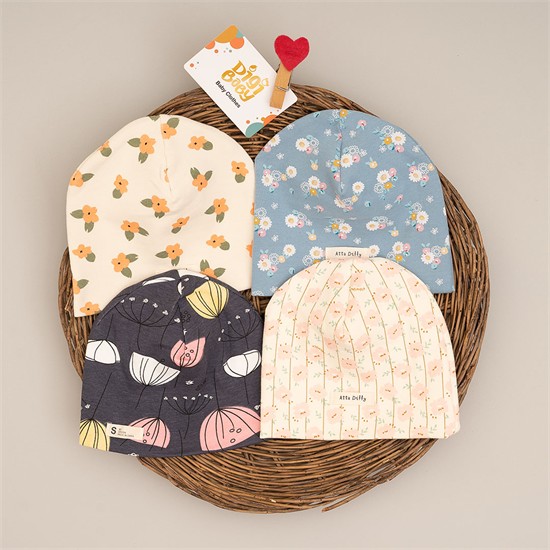 کلاه نخی دولایه گل گلی کد 4838