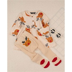 ست پيراهن کبريتي و جوراب شلواري طرح گوزن