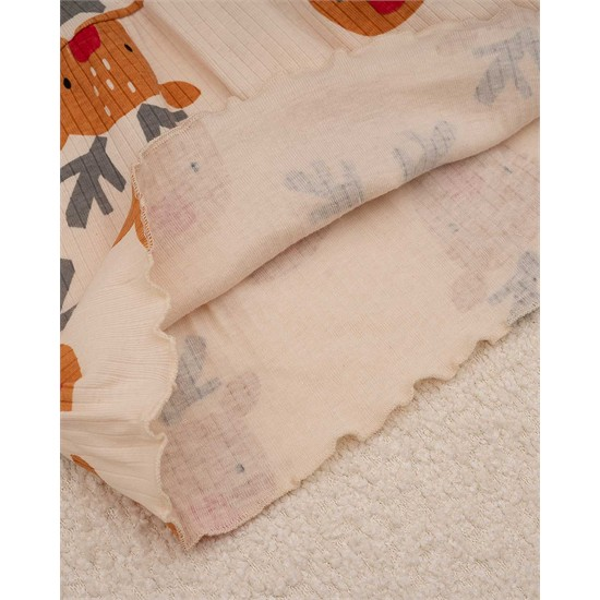 ست پيراهن کبريتي و جوراب شلواري طرح گوزن