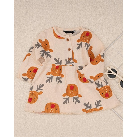 ست پيراهن کبريتي و جوراب شلواري طرح گوزن