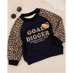 دورس تک سرمه ای آستین پلنگی کد 7458 دخترانه