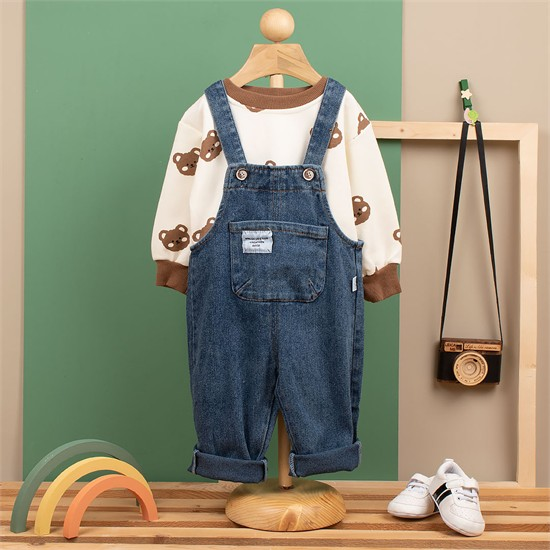 ست دو تکه شلوار پيشبندي جين + بلوز