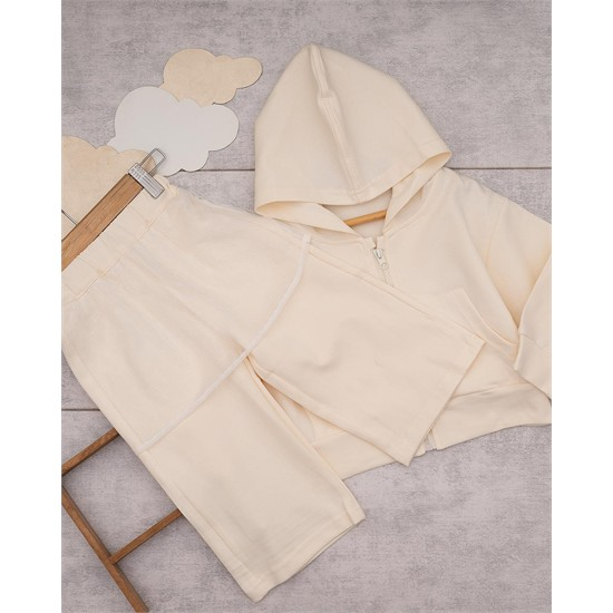 ست سويشرت و شلوار شيري تور دار