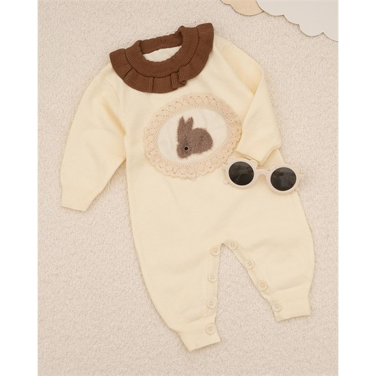 سرهمی بی جوراب بافت کرم طرح خرگوش کد 7474