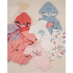 ست سه تکه کد 7508 سویشرت، شلوار و بادی طرح رنگارنگ دخترانه