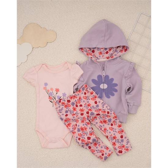 ست سه تکه کد 7508 سویشرت، شلوار و بادی طرح رنگارنگ