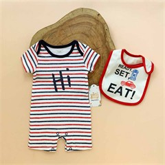 رامپر تابستانه سفید طرح راه راه سرمه ای قرمز کد 1330