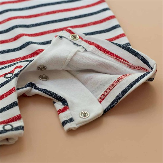 رامپر تابستانه سفيد طرح راه راه سرمه اي قرمز