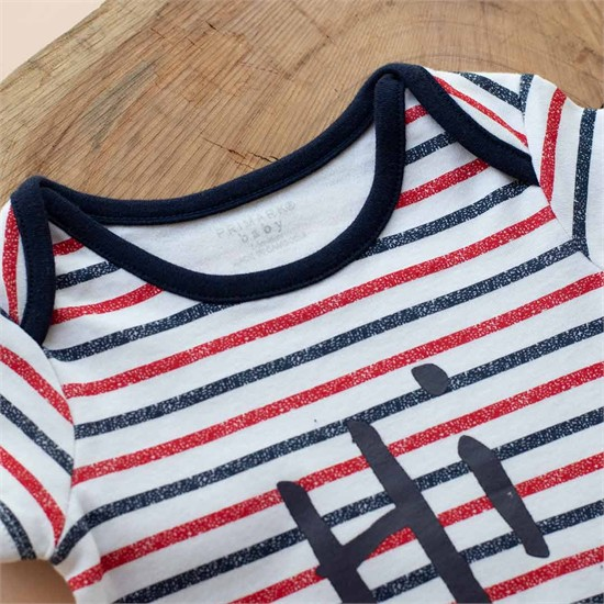 رامپر تابستانه سفيد طرح راه راه سرمه اي قرمز