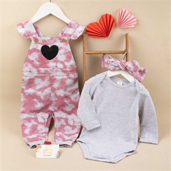 ست سه تکه کد 2302 شلوار پیشبندی وبادی و تل سر ابر و بادی