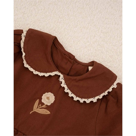 پيراهن کتان قهوه اي يقه دلبري