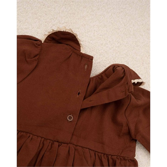 پيراهن کتان قهوه اي يقه دلبري