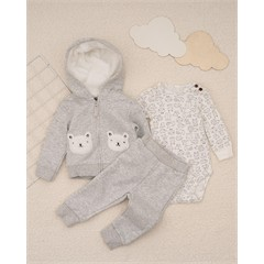 ست سه تکه کد 7511 سویشرت، شلوار و بادی طوسی طرح خرس پسرانه و دخترانه