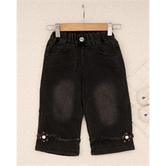 شلوار بگ استايل جين لاينردار دودي گل