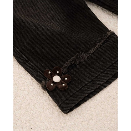 شلوار بگ استايل جين لاينردار دودي گل